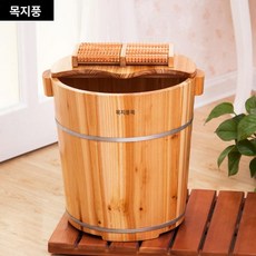 히노끼 족욕통 발 대야 족욕기 원목 편백나무, 40cm 뚜껑+마사지 휠 포함, 1개