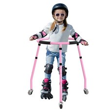 아동용 롤러 스케이트 트레이너 - 접이식 높이 조절 가능(68.6-83.8cm(27-33인치)) 스케이터 보조 훈련 워커 올 메탈 프레임 | 키즈 남아 여아를 위한 안정적인 학, 핑크