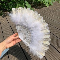good 旗袍走秀舞蹈羽毛扇子古風漢服女羽毛扇演出, 新款舞蹈扇子白色