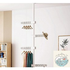 우솝상점 4구 천장형 스텐딩 폴행거 화이트 압축봉 가정용 높이조절