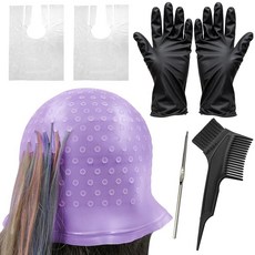 펀치 홀 실리콘 하이라이트 헤어 캡 바늘 및 헤어 컬러링 브러시 포함 하이라이트 줄무늬 캡 하이라이트 캡 전문 살롱 헤어 드레싱 염색 염색 도구 여성 남성용, 펀치 홀 실리콘 하이라이트 헤어 캡, 바늘 및 헤어 컬