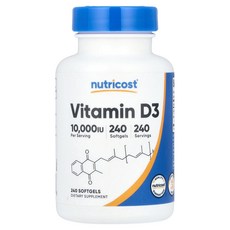 Nutricost 뉴트리코스트 비타민 D3 250 mcg 10000 IU 240 소프트젤 건강유지 영양제, Nutricost 뉴트리코스트 비타민 D3 250 mc, 1개, 240정