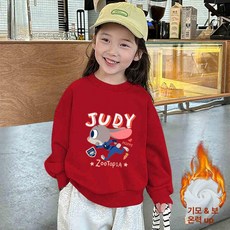 (기모선택) 키즈 맨투맨 귀여운 주디 캐릭터 어린이 긴팔 상의 아동 봄옷 남아 여아맨투맨, 130cm, 레드 기모 안감