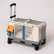 포프린츠펫 4륜 강아지 캐리어 접이식 고양이 이동장 반려동물 이동가방, 1개, 라이스 그린