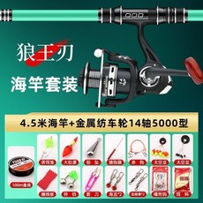 狼王刃遠投海竿全套一整套海桿超硬遠投桿鰱鱅竿套裝拋竿魚竿, 3 4.5米+5000金屬輪+大禮包 套