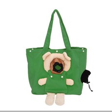 고양이 이동 슬링백 숄더백 이동가방 빼꼼 에코 캔버스 곰돌이가방, 1개, 그린