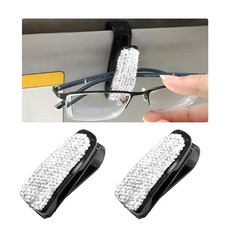 WEVDN 자동차 선바이저 여성용 클립 패션 홀더 선글라스 2개 행거 블링 안경 여아용, 화이트.