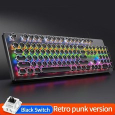 펑크 키보드 104키 RGB 백라이트 유선 기계식 핫스왑, Black Black Switch