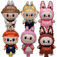 루미팝 라부부 미니 풍선 스틱 꽃다발 은박 호일, 1세트, 혼합6종