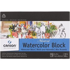 Canson 아티스트 시리즈 Montval 수채화 종이 폴드 오버 블록 15.2 x 22.9cm(6 9인치) 15장 (300kg/140파운드) - 성인 및 학생용 용지 수