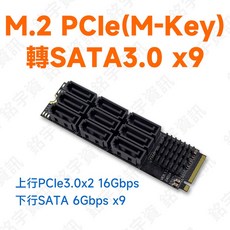 銘宇資訊 M.2 PCIe 轉 9埠 SATA 3.0 擴充卡, 1個, 全新品