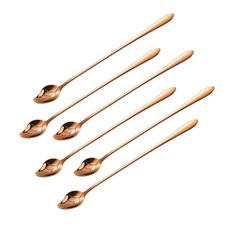 프리미엄 스테인리스 스틸 스푼 세트 19.7cm(7.75인치) 길이의 스푼 식품 등급 304 칵테일 젓는 잎 디자인 커피 아이스크림 디저트 차에 다용도 (실버), 로즈 골드