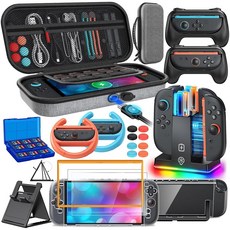 Switch 2 액세서리 [Charge In사이드]케이스 Bundle for 닌텐도 2025 Console FYOUNG 23 IN 1 Kit:캐리ing 케이스 Cont롤러, 회색_164908