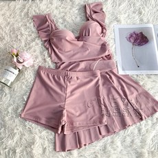 호캉스 래쉬가드 원 수영복 스타일 비치원 원 수영복 래 드 v넥 온천, XL