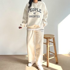 女款刷毛字母設計寬版上下身套組