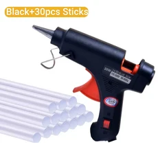 20W 미니 핫멜트 글루건 EU 전기 DIY 산업용 가정용 수리 도구 (열 온도 조절 기능 포함), 01 black with 30pcs, 01 20W, 01 EU