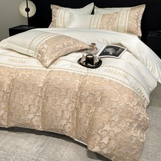 妃雪森 A類夏季裸睡60支冰絲四件套 雙面絲滑刺繡被套 水洗真絲牀單三件套, 提花冰絲-桃花-奶白,.2牀單（被套150x200）三件套