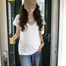 임산부 반팔티 봄 여름 캐주얼 여자 페이크 반팔 티셔츠 루즈핏 임부복 상의 zzl