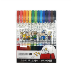 희망노트 피너츠 스누피 퀵드라이 빼빼펜 0.5mm 14p, 혼합 (14색), 3세트