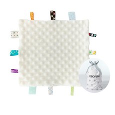 해외 CREVENT Tag Security 아기용 담요 남아용 부드럽고 작은 러비 아기 이불 감각 생일 베이비 샤워를 위한 훌륭한 선물 25.4 x 25.4cm10 10인치 8, .0019.Ivory Tag.