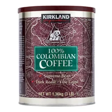 Kirkland Signature 100% 哥倫比亞 Supremo Bean 炭焙 細研磨 濾泡式咖啡, 1個, 1.36公斤/個