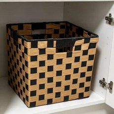 手工藤編收納籃 30x30x30cm, 1個, 原色咖啡方格