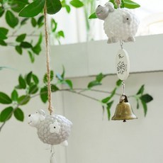 도자기 양 장식 윈드차임 벨 달린 매달기 장식 현관 베란다 창가 인테리어 소품, 그레이