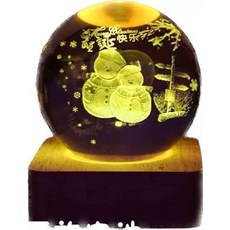 베이스 바다유리 수정 크리스탈볼 무드등 유리구슬 각인, 각인+크리스마스 눈사람