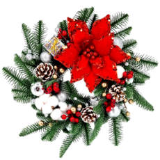 裝飾燈大師 40cm諾貝松花圈, B款紅銀聖誕花, 1個