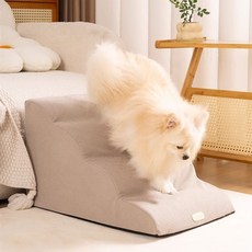 緩坡寵物樓梯 狗狗階梯 防滑可拆洗 海綿斜坡 小型/老年犬適用 沙發床邊梯 貓咪樓梯, 1個, 灰色,三階【高30cm】