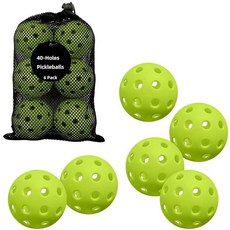 실외 및 실내용 피클볼 6팩 40홀 연습 게임 피클볼 메시 백 포함 높은 가시성 옐로우 175074, Green - 6 Pack