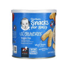 Gerber LilCrunchies 구운 곡물 스낵 생후 8개월 베지 딥, Veggie Dip, 42g, 1개