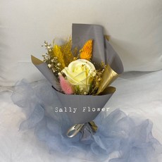 Sally Flower 玫瑰迷你乾燥花束 韓式風格, 米黃,加購提袋（25*18公分）