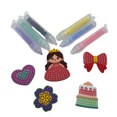 女孩最愛的創意DIY點珠筆貼畫 小公主卡通動物耶誕禮物 兒童點珠筆貼畫 DIY黏貼畫 卡通益智玩具 兒童玩具 生日禮物, 1個, 6珠筆+5圖案-密封彩盒