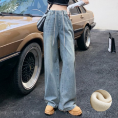 바이일이오 여성 기모 밴딩 워싱 와이드 데님 팬츠