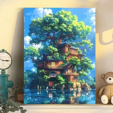 플랜와이 DIY 명화그리기 물감 디지털 유화 세트, 40x50cm, 1타입-나무집, 1개