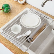 로지 주방 싱크대 실리콘 롤 식기선반, 그레이