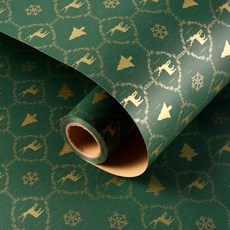 크리스마스 크라프트 롤 포장지 10m, 1개, 그린 디어&트리