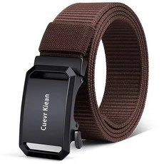 Cuevr Kiean 戰術腰帶 帆布尼龍工裝褲皮帶, 1個, 【無彈力】簡約款自動帶-棕色,1.15-1.20米（180斤以下通用）