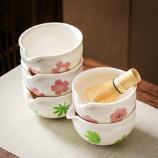 陶瓷抹茶碗附嘴，花卉圖案，百本立創意茶具，附竹製茶刷，宋代風格, 1個, ZXL凹口白碗雪花粉（綠彩盒）,其它