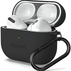 SINJIMORU 高級3層結構矽膠耳機殼+防鐵粉貼紙+登山扣, AirPods Pro 1, 黑色, 1個