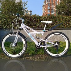 自行車山地車26寸山地自行車24學生變速越野自行車公路車成人單車 單車 自行車 腳踏車 公路車, 旗艦版雙減震雙碟剎-無後座-白色,26寸27速, 1個