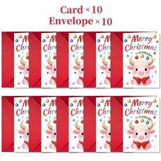 嗨購 有趣耶誕節卡通賀卡套裝，可愛動物圖案節慶祝福留言卡，1張入, 1個