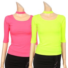 [국내제작] 노브댄스복 A583 유짜목걸이 댄스복 스포츠댄스복 댄스티셔츠 댄스치마 댄스스커트 댄스바지 라인댄스복 스포츠댄스 라인 웰빙 라틴 모던 영댄스 초커티제작 국산 공연복 단체, 형광핑크