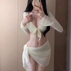 新款性感比基尼分體裙式長袖泳衣女