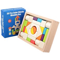 櫸木大塊益智積木/形狀配對拼圖 (早教玩具/商檢合格), 1箱, 30件