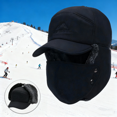 겨울용 귀마개 달린 방한모자 탈착식 마스크 방풍 털모자, 블랙