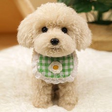 푸들 인형 애착 선물 생일 강아지 동물인형, 27CM, 앉은 자세 살구 - 그린 체크 무늬 넥 스카프, 1개