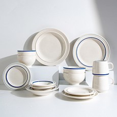 시라쿠스 메이플 홈식기 2인 한식세트 14P, 화이트+라인블루, 1개