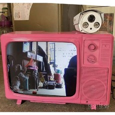 CCTV 포토존 브라운관 TV 옛날티비 흑백 디스플레이 14인치, G. 46.6cm 냉장고 그린+카메라(카메라랜덤발송)